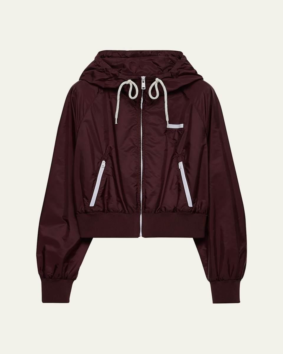 Hooded Drawstring Zip-Up Jacket